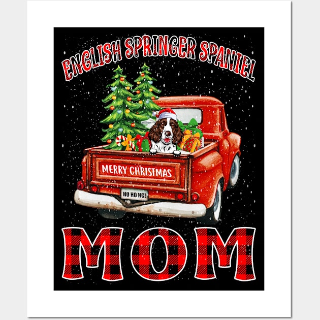 Christmas English Springer Spaniel Mom Santa Hat Truck Tree Plaid Dog Mom Christmas Wall Art by intelus